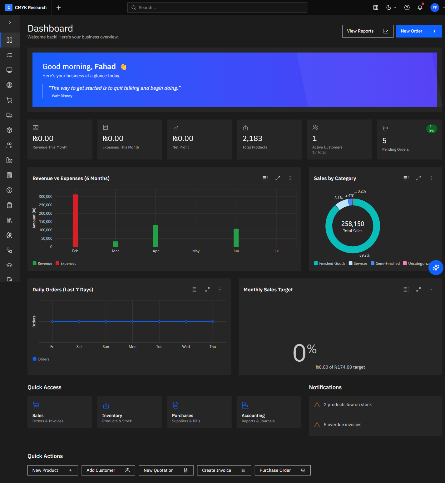 Carbon ERP command center dashboard