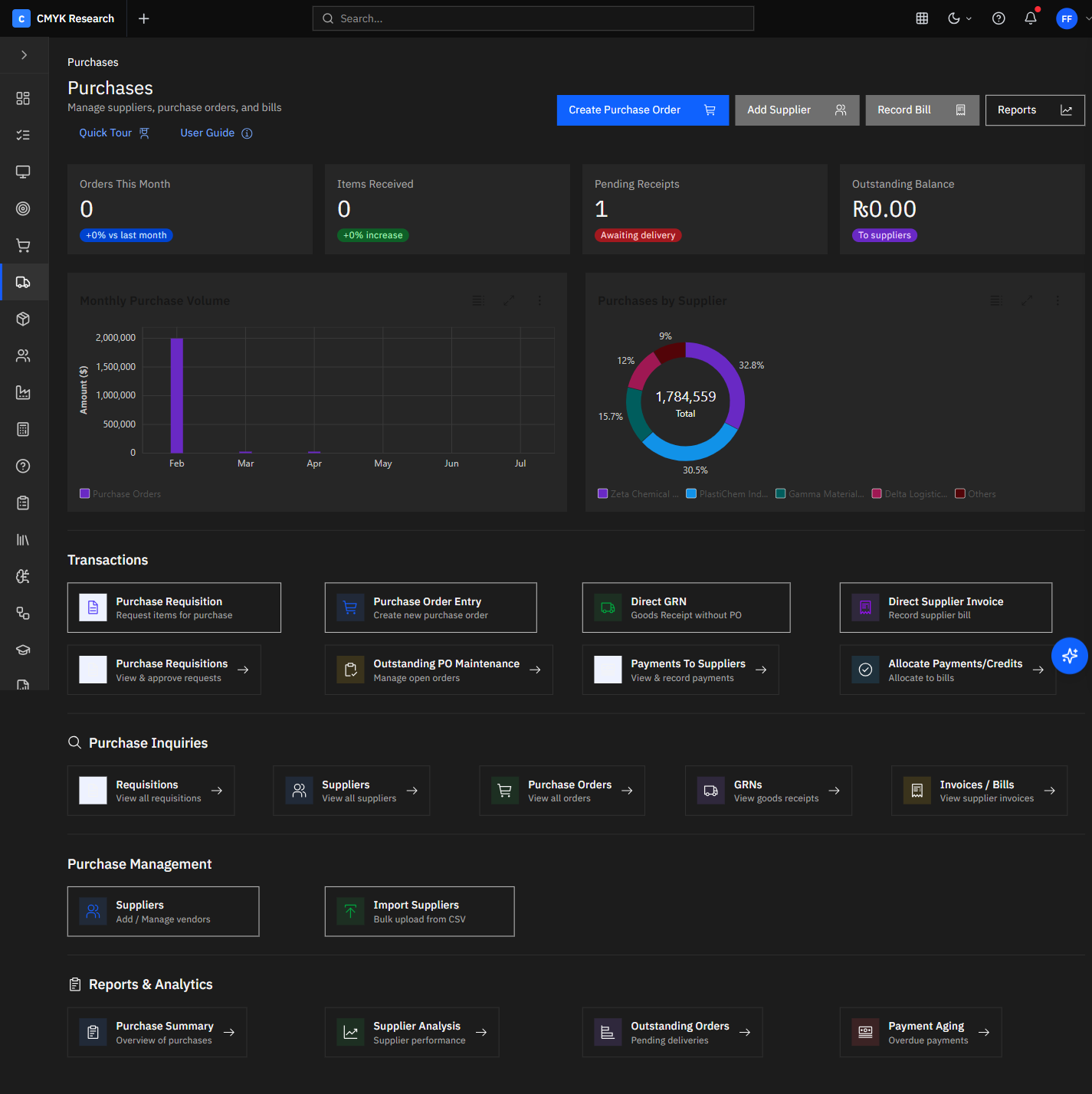 Carbon ERP Purchases screenshot